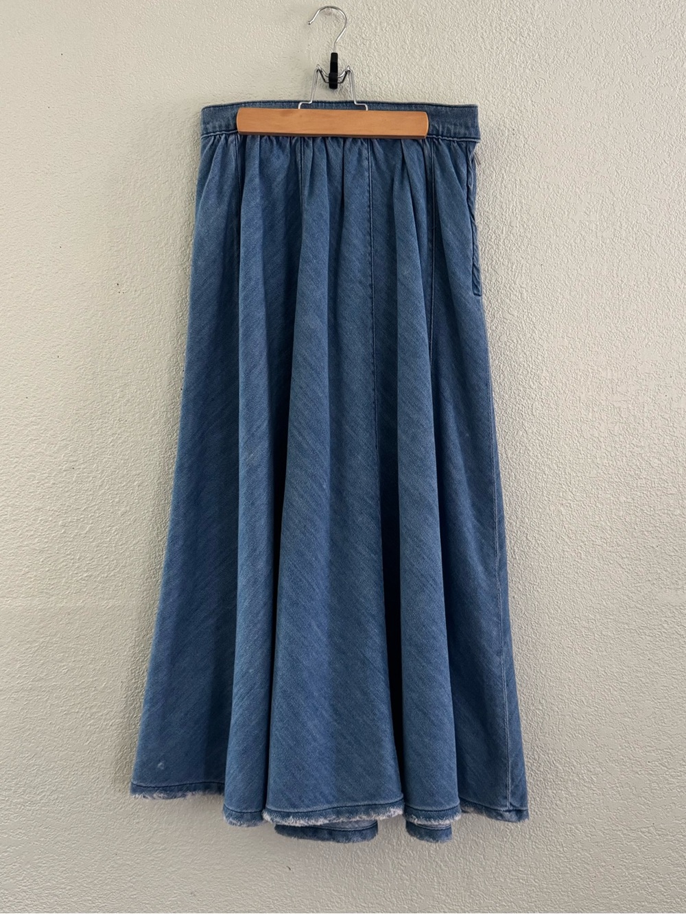 Zara Denim Skirt Small A-line Midi Panelled Chambray